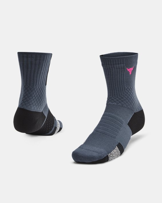 Unisex Project Rock ArmourDry™ Playmaker Mid-Crew Socks in Gray image number 0